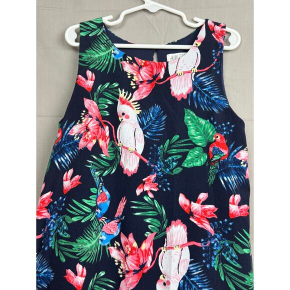 H & M Girls Navy Blue Cockatoo Flounced Dress, Size 9/10 - Picture 2 of 5